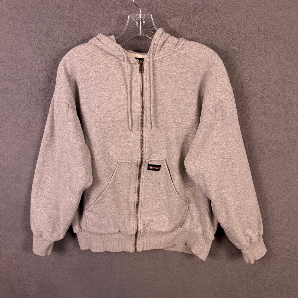 VTG Y2K Dickies Full Zip Hoodie Mens M Gray Thermal Lined Workwear Heavyweight